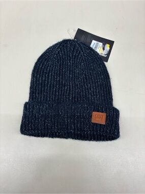 Avalanche Navy Ribbed Knit Beanie with Leather Patch